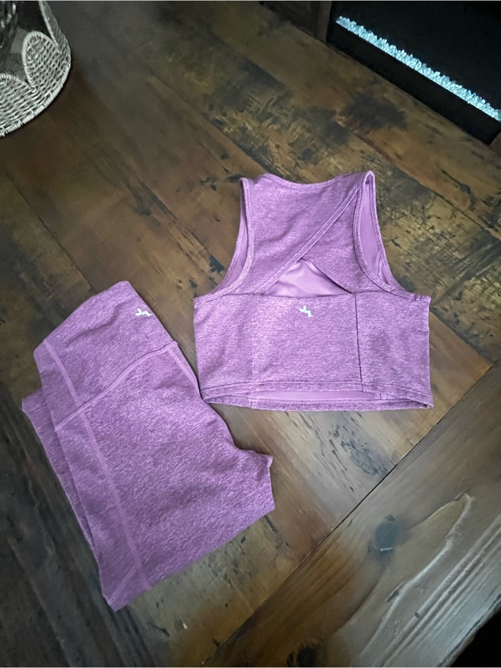 JoyLab Heathered Plum Cropped Tank & Leggings Set - Picture 5 of 6